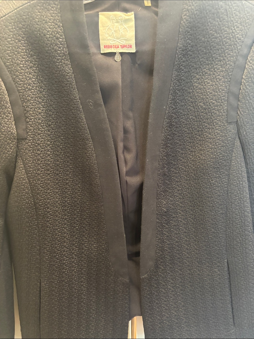 Rebecca Taylor Black Open-Front Textured Blazer - Picture 2 of 3